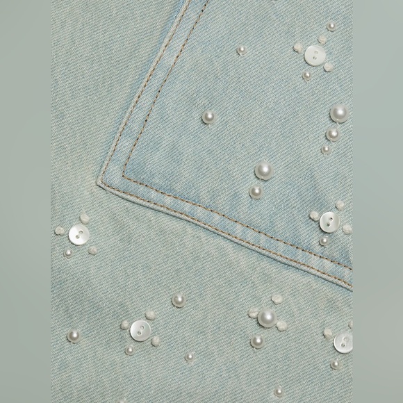 Sea Light Blue Embroidered Denim Midi Skirt - Picture 6 of 15